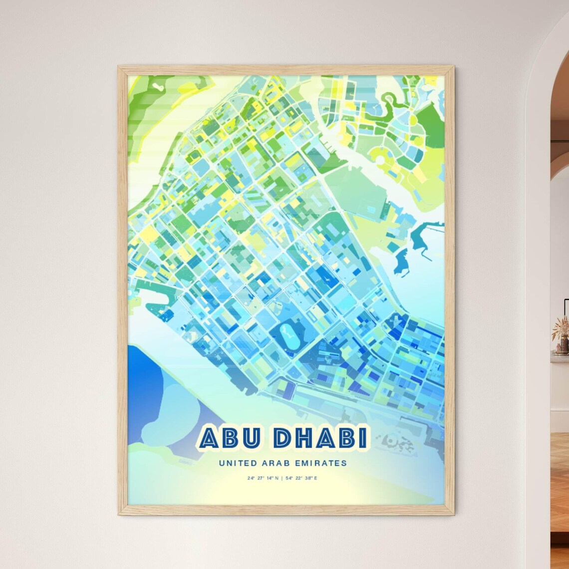 Abu Dhabi United Arab Emirates Bluish Watercolor City Map Art Poster Wall Decor