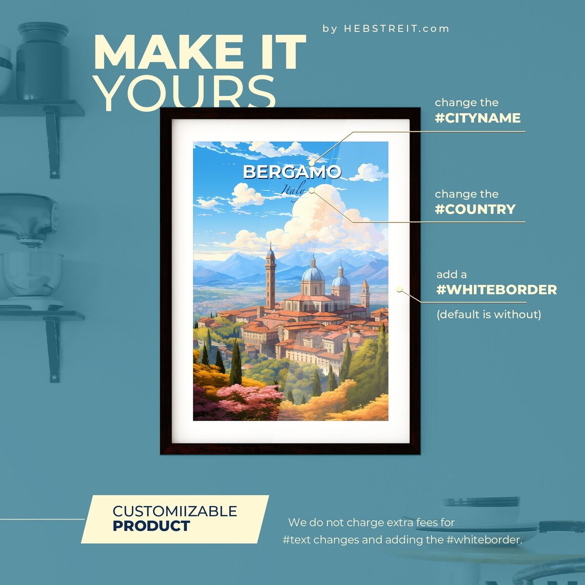 Bergamo Italy Skyline Cathedral Domes Mountain View Cityscape Travel Poster - Image 2