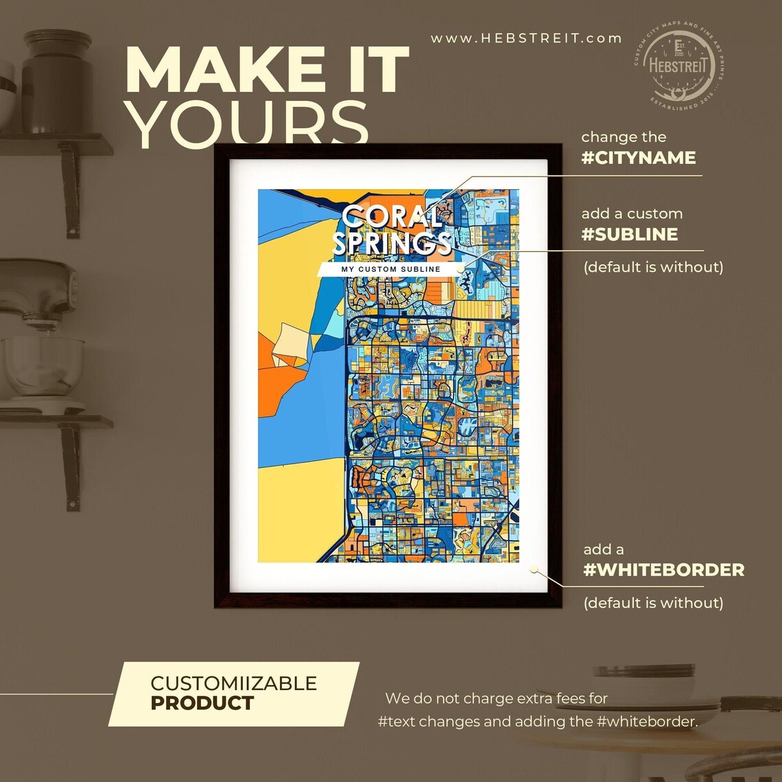 Personalisable Coral Springs Fl Art Map Vibrant Wall Decor Poster For Unique Home Styling Thoughtful Gift Ideas - Image 2