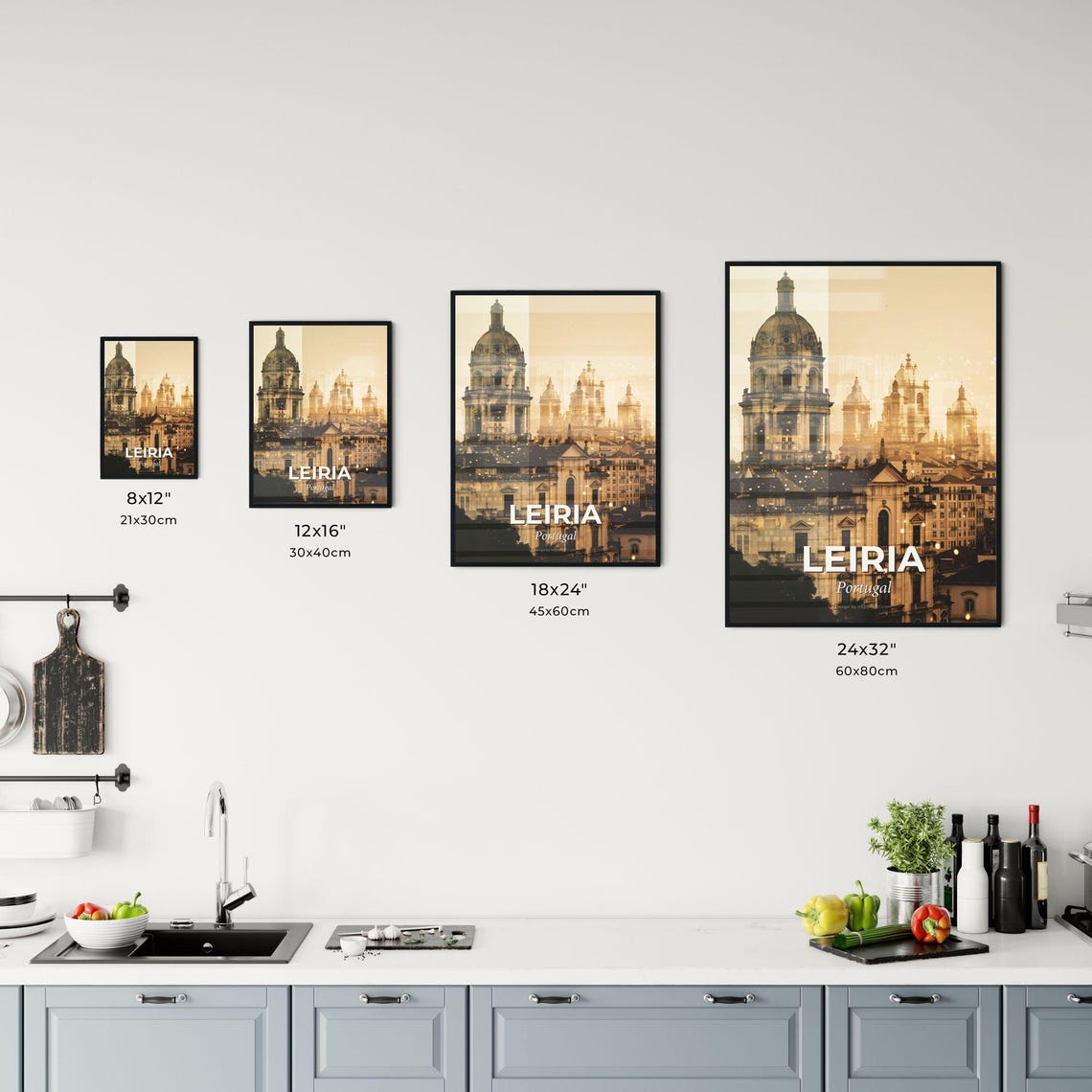 Leiria Portugal Sepia Cathedral Domes Vintage Skyline Art Poster - Image 3