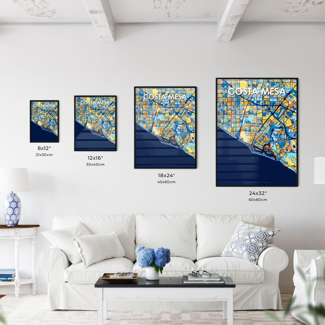 Costa Mesa California Vibrant Colorful Mosaic City Street Map Art Poster - Image 3