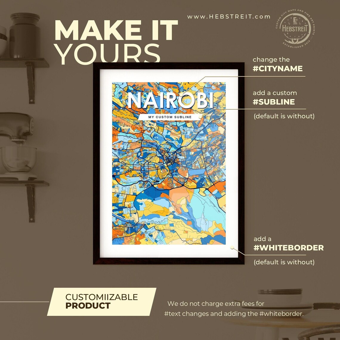 Nairobi Kenya Colorful City Street Map in Blue and Orange Poster - Image 2