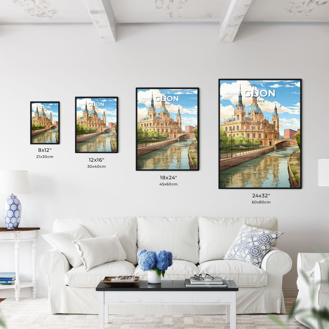 Gijon Spain Grand Domed Cathedral Riverside Stone Bridge Poster - Image 3