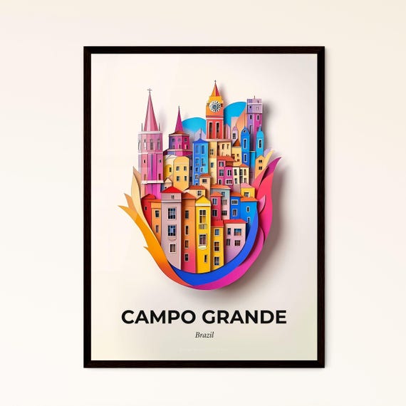 Vivid Campo Grande Brazil A Colorful City With A Clock On Top Of It Fine Art Print Customizable