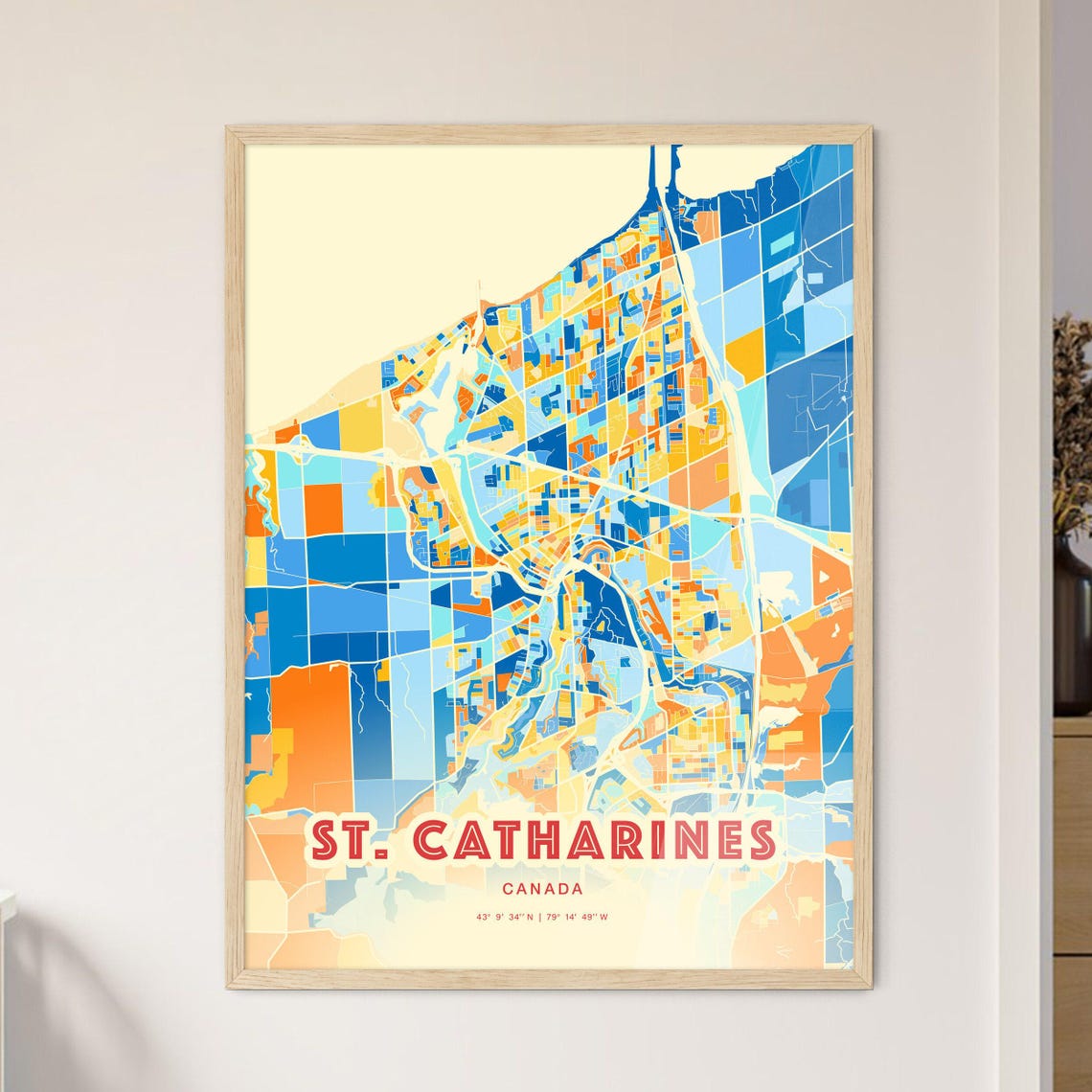 St Catharines Canada City Map Blue Orange Street Map Poster Gift