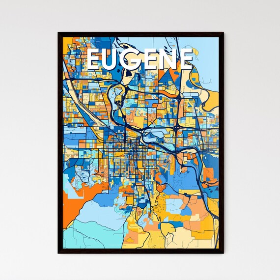 Eugene Oregon City Map Blue Orange Street Map Poster Pacific Gift