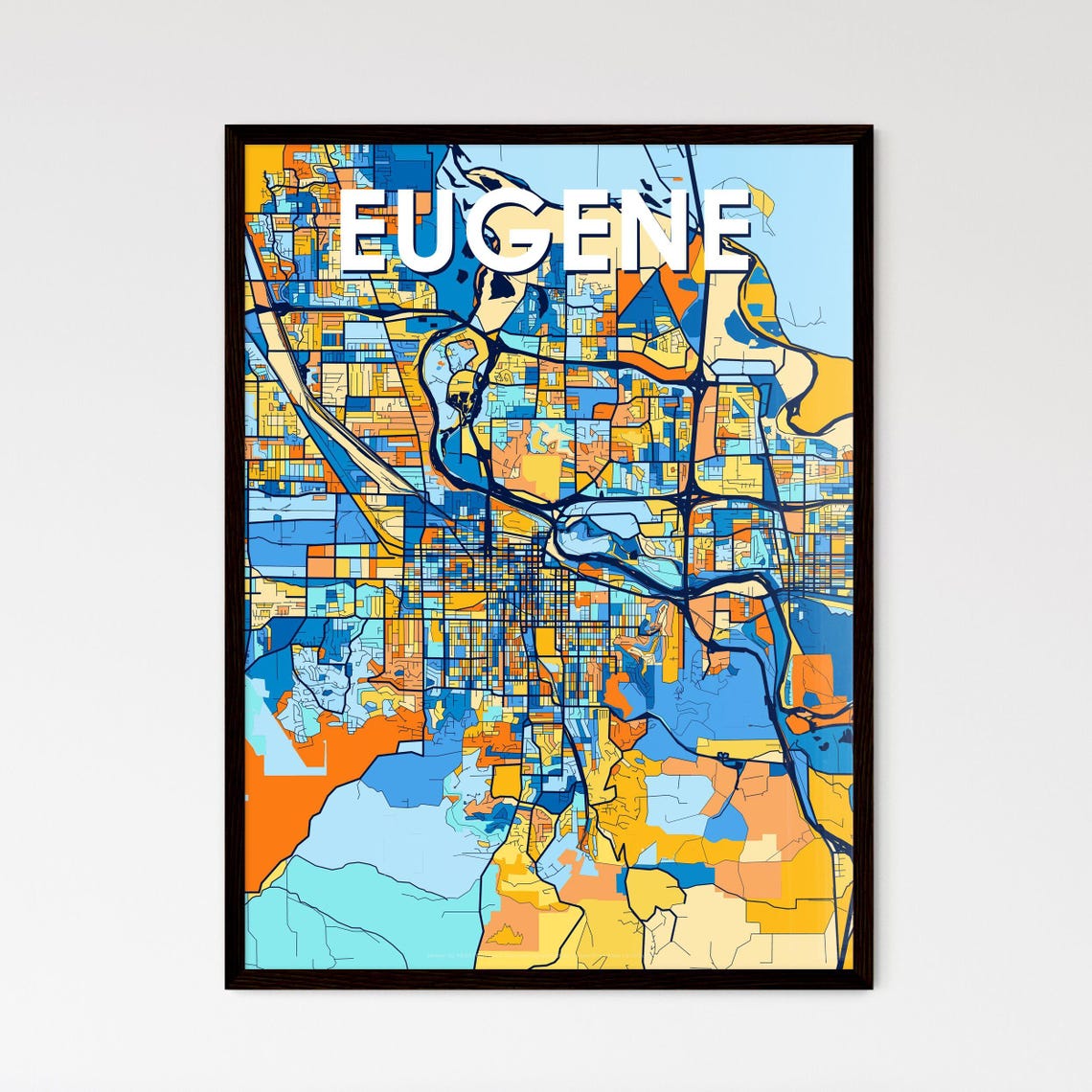 Eugene Oregon City Map Blue Orange Street Map Poster Pacific Gift