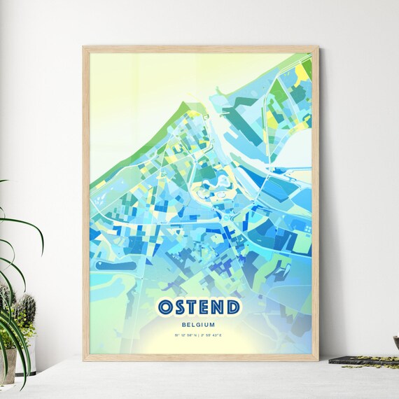 Ostend Belgium Personalized Bluish Art City Map Coordinates Poster