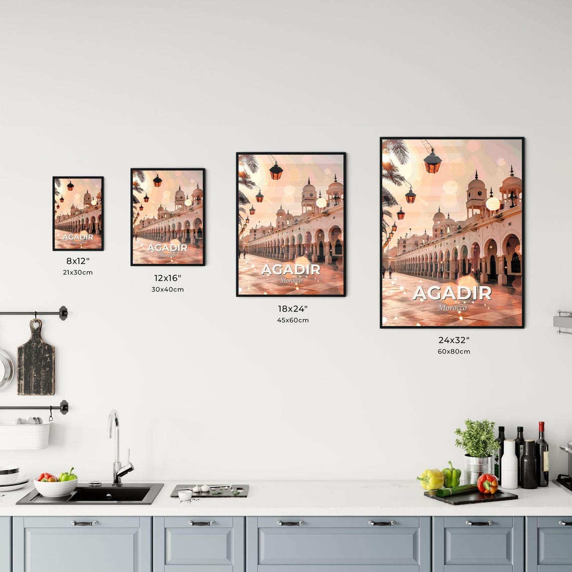Agadir Morocco Grand Mosque Arcade Lanterns Sunset Street Poster - Image 3