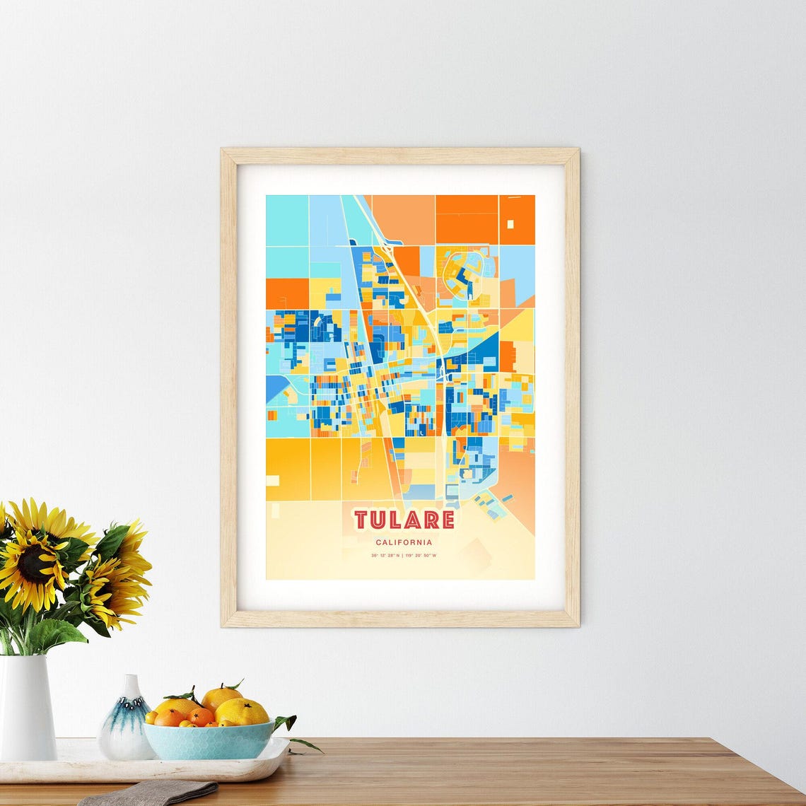 Tulare California Modern Colorful City Street Map Art Poster - Image 2