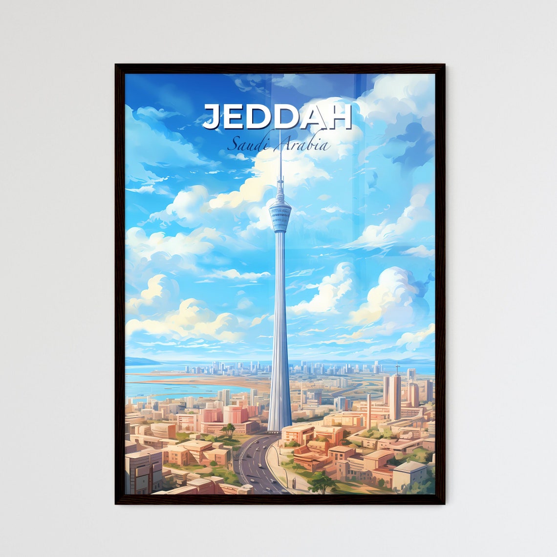 Jeddah Saudi Arabia Iconic Landmark TV Tower Skyline Travel Poster