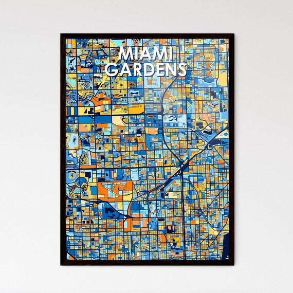Miami Gardens Florida Stylish Vibrant Blue and Orange Mosaic City Map Poster