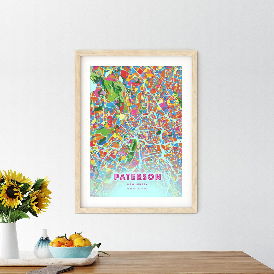 Paterson New Jersey Crazy Colorful Mosaic City Map Art Poster - Image 2