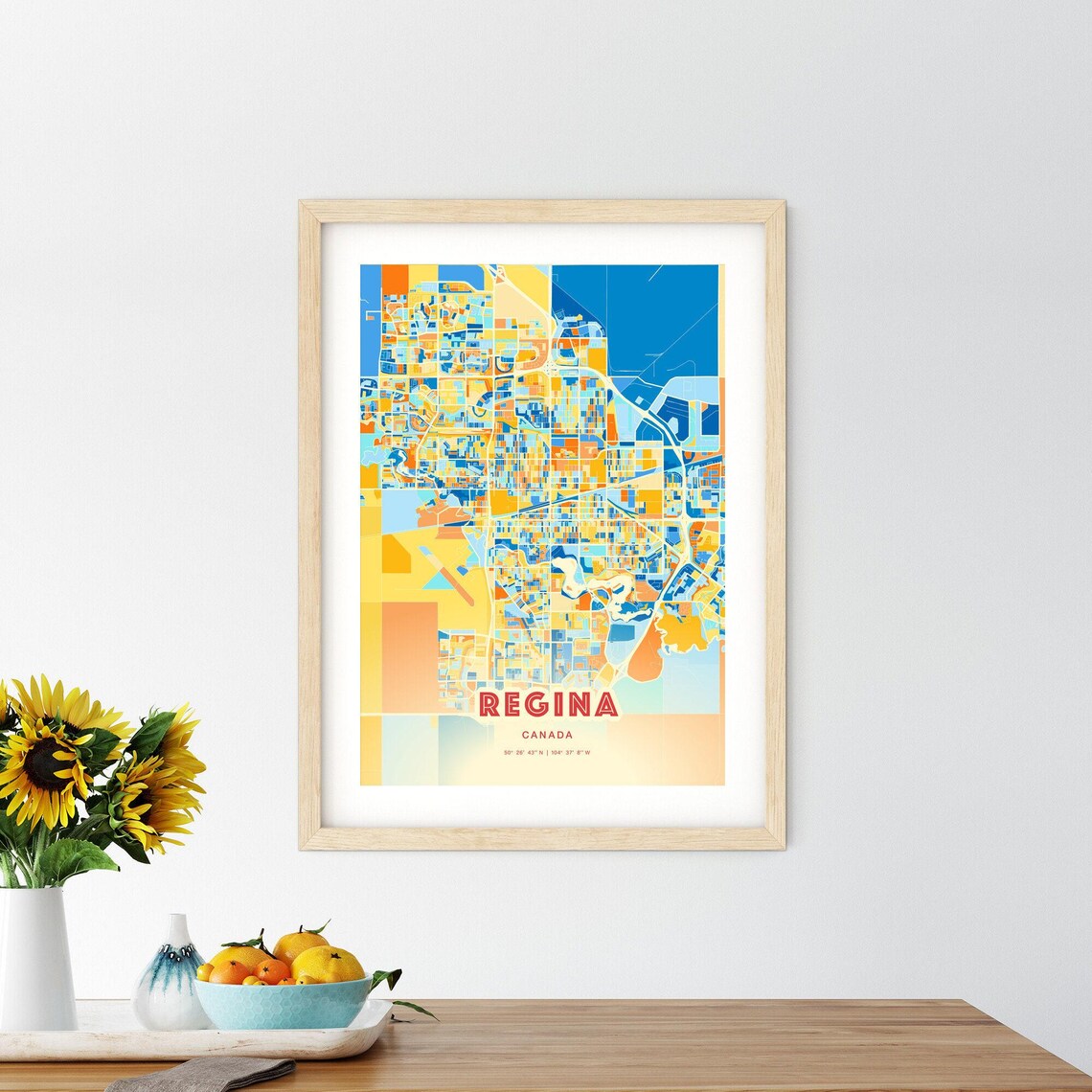 Regina Canada Colorful Blue Orange Modern City Street Map Poster - Image 2