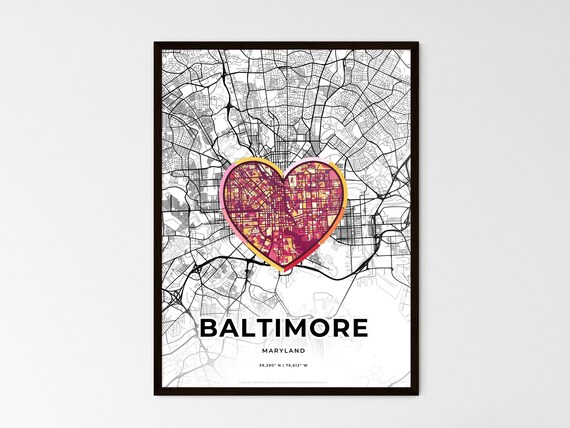 Baltimore Maryland Minimal Map Art With Colorful Heart Icon Poster