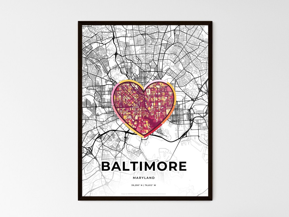 Baltimore Maryland Minimal Map Art With Colorful Heart Icon Poster