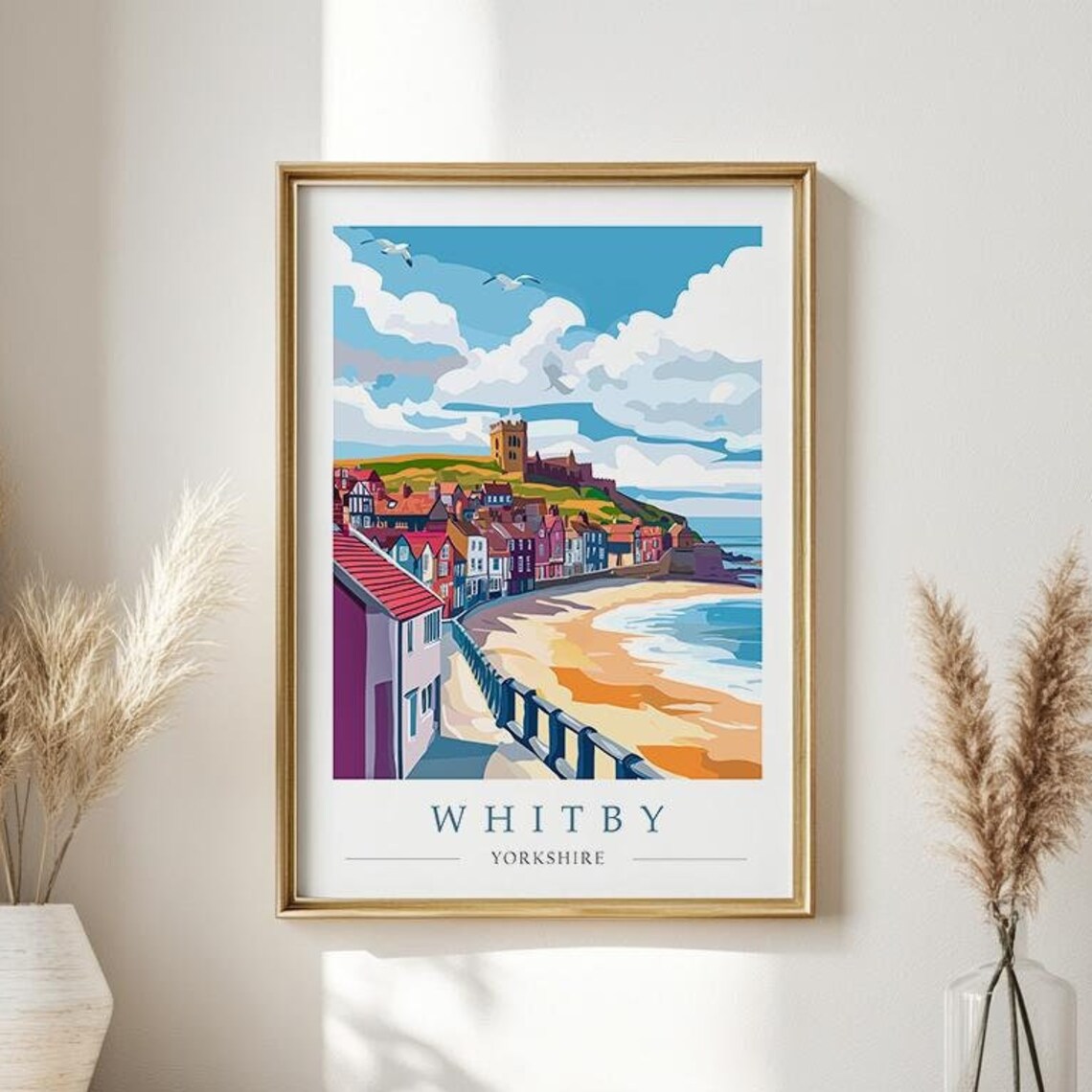 Whitby Yorkshire Coastal Town with Abbey Ruins Travel Poster