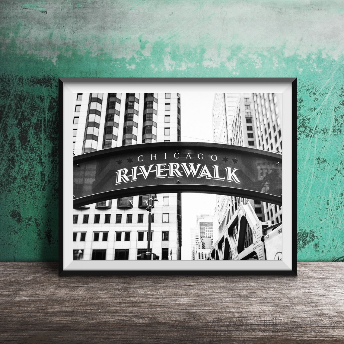 Chicago Riverwalk Blue Gateway Arch Downtown Skyline View Poster - Image 2
