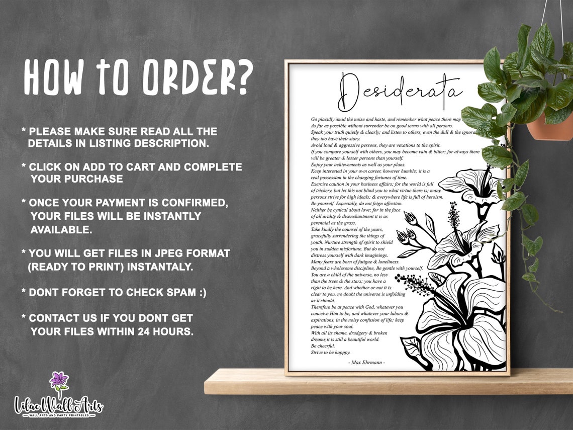 Desiderata Poem Max Ehrmann Black White Botanical Artwork Poster - Image 3