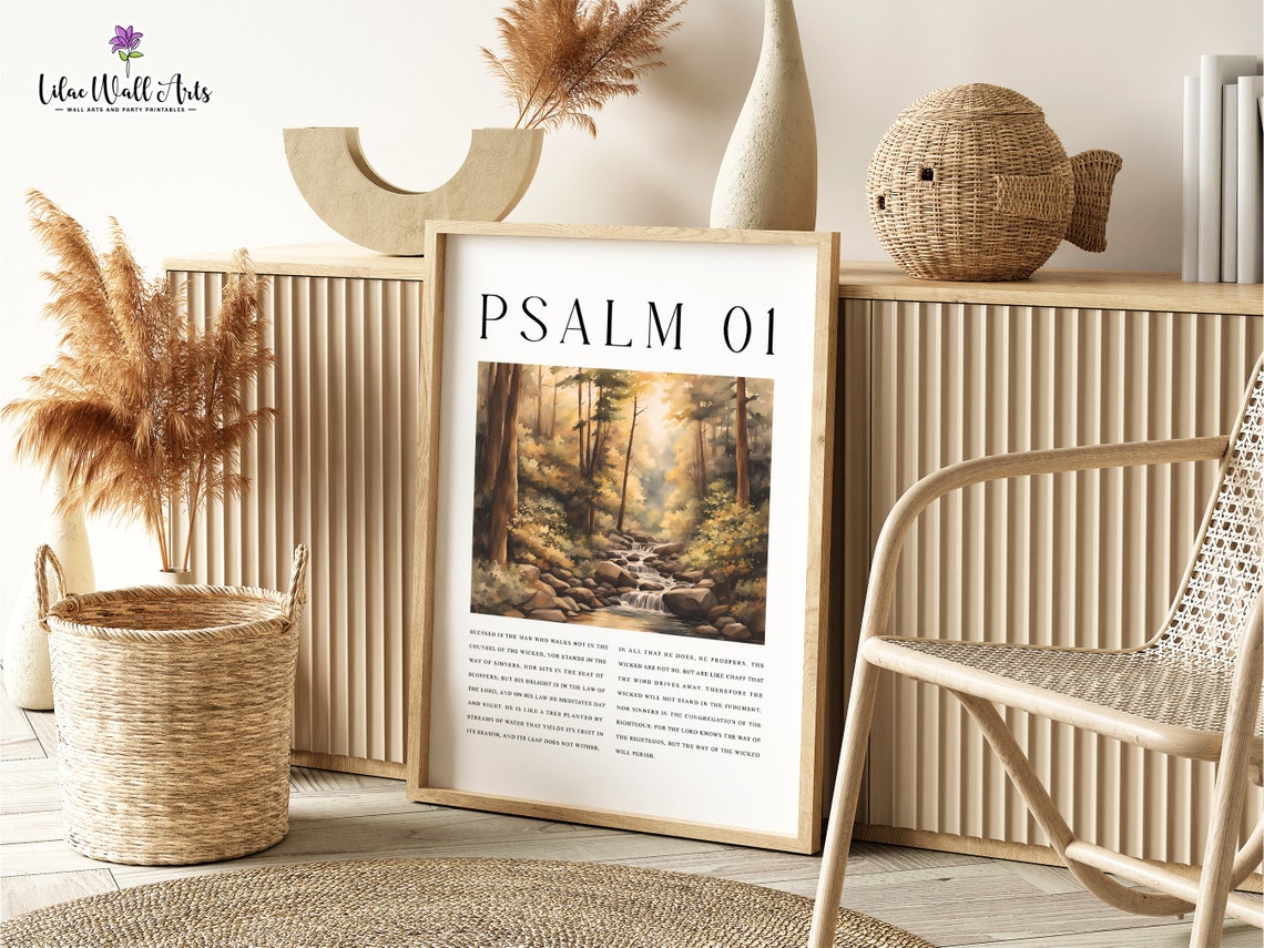 Psalm 01 Forest Stream Watercolor Bible Verse Scripture Wall Art - Image 4