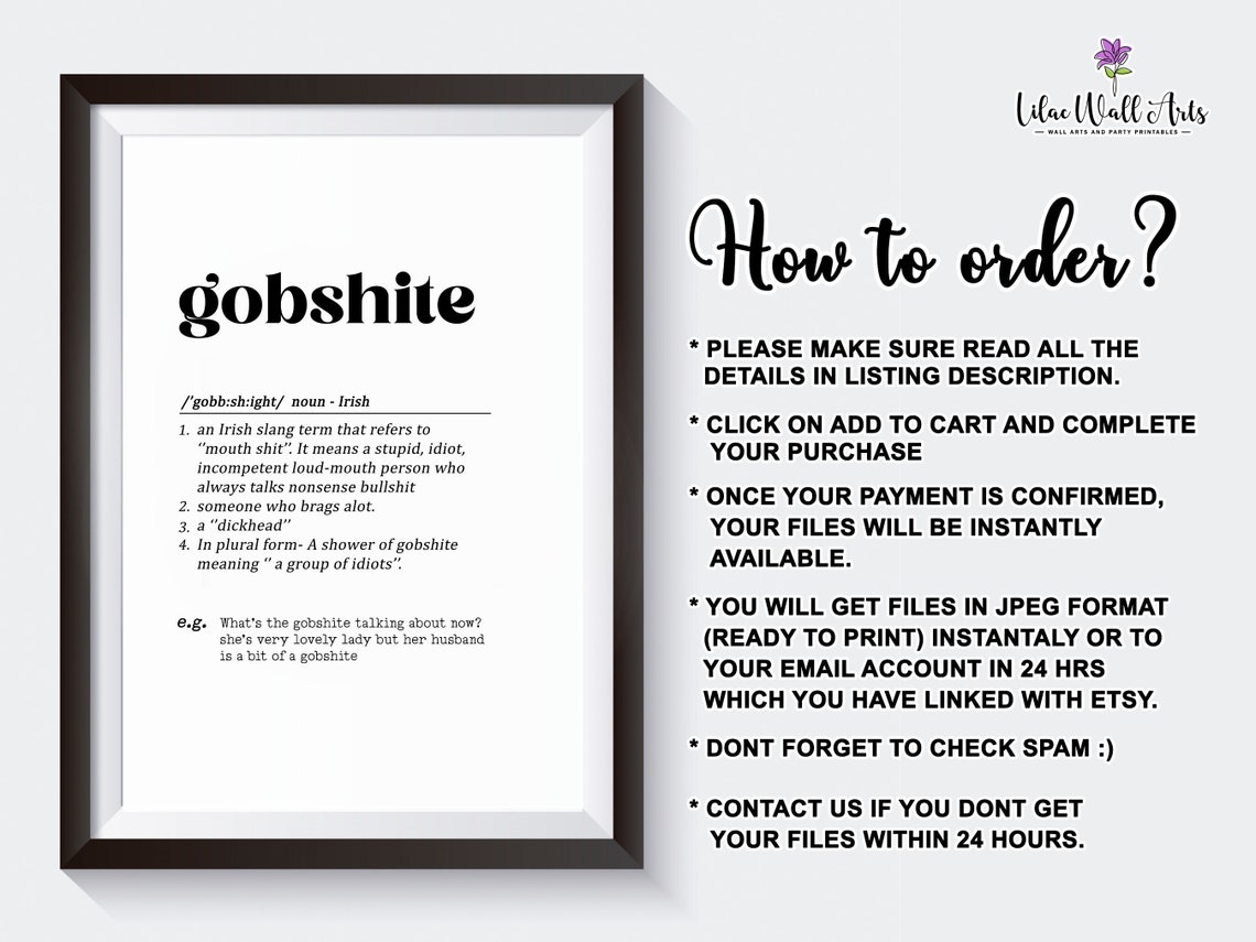 Gobshite Irish Slang Definition Funny Ireland Dictionary Art Poster - Image 2