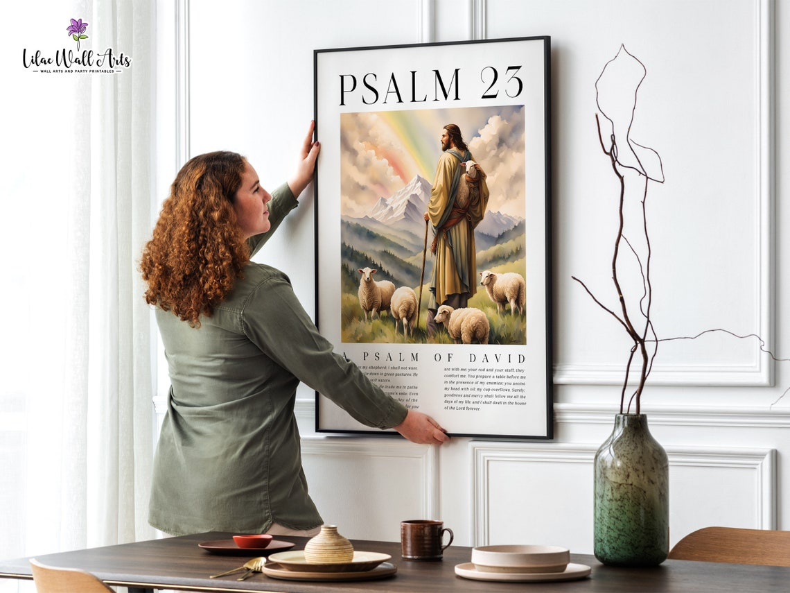Psalm 23 Jesus The Good Shepherd Watercolor Bible Verse Art Poster - Image 2