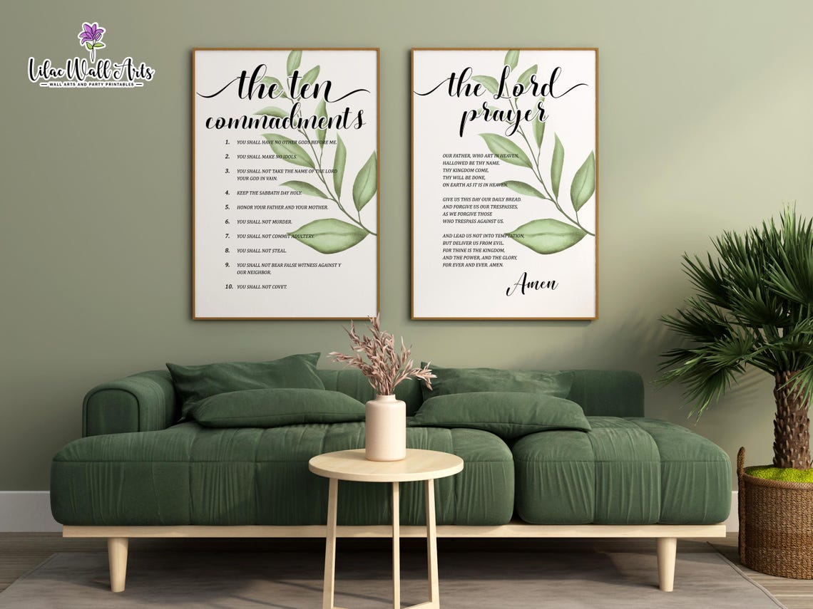 Ten Commandments And Lords Prayer Botanical Set Of 2 Scripture Poster - Image 2