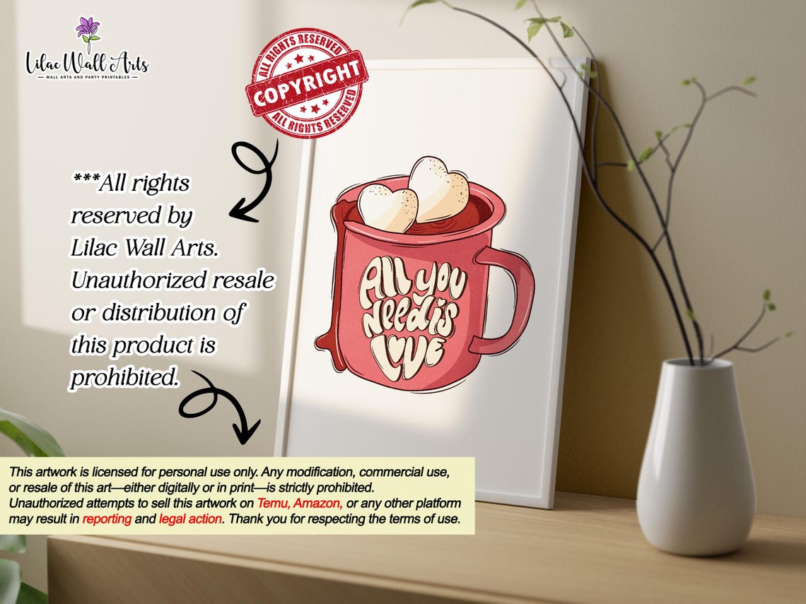 All You Need Is Love Pink Coffee Mug Heart Marshmallow Poster - Image 3