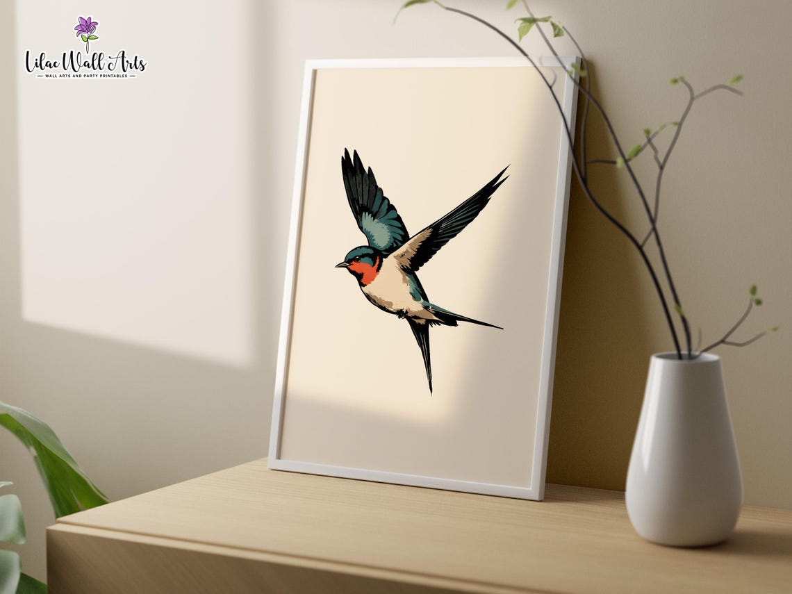Minimalist Swallow Bird Flying Modern Nature Illustration Poster - Image 2