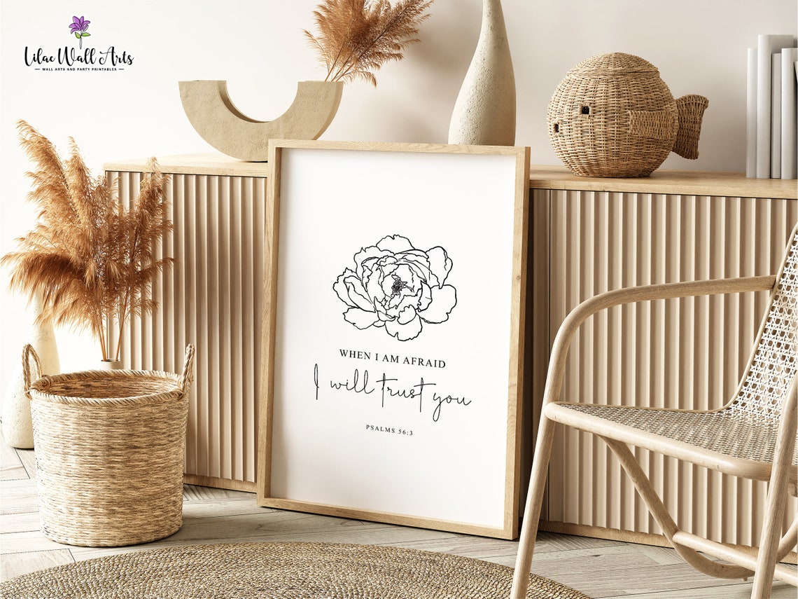 When I Am Afraid I Will Trust You Psalms 56 3 Peony Line Art Poster - Image 6