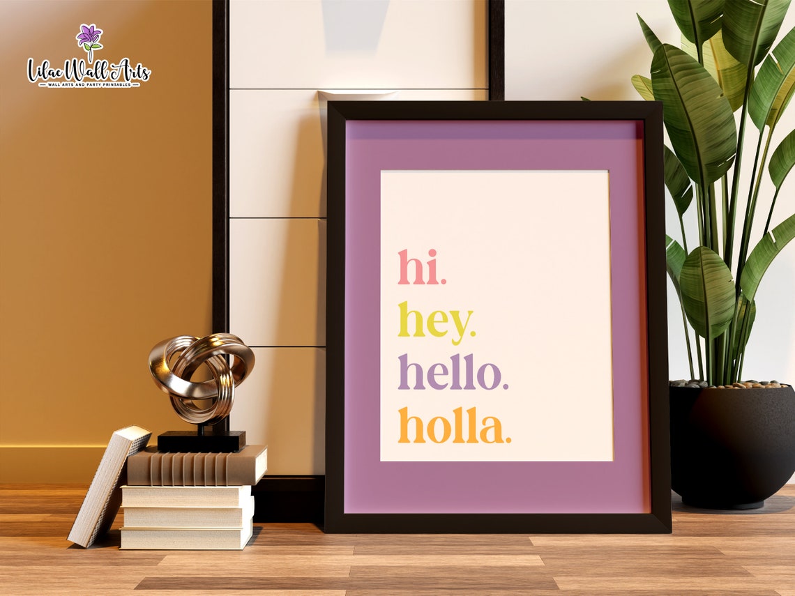 Hi Hey Hello Holla Playful Colorful Typography Quote Wall Art - Image 5