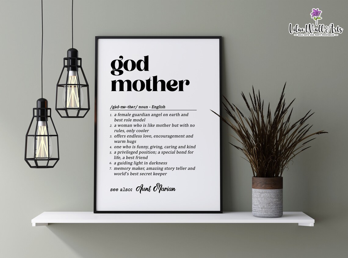 Godmother Definition Baptism Gift, Personalized Art Print
