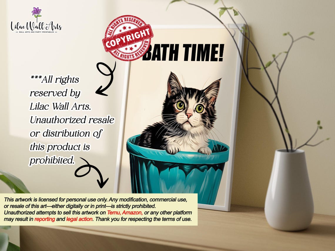 Bath Time Cat Funny Kitten In Bucket Bathroom Decor Humor Art Poster - Image 3
