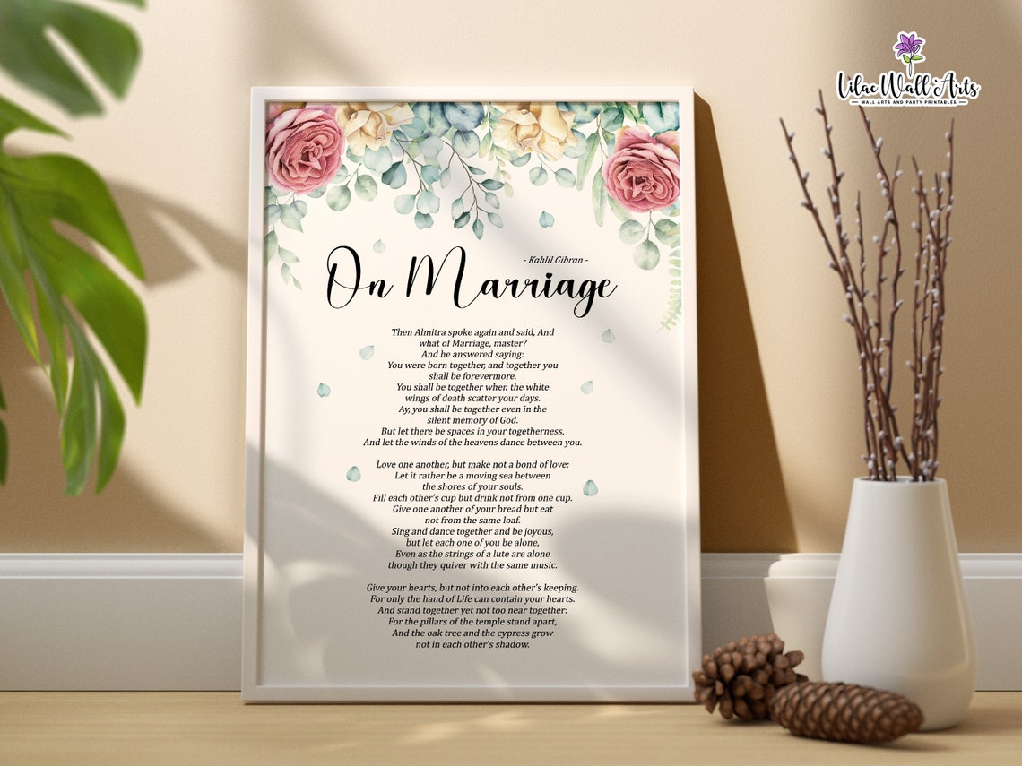 On Marriage Poem Print Kahlil Gibran Poem Wall Art Poetry Print Bedroom Wall Dcor Marriage Quotes The Art Of Marriage Love Poem For Him