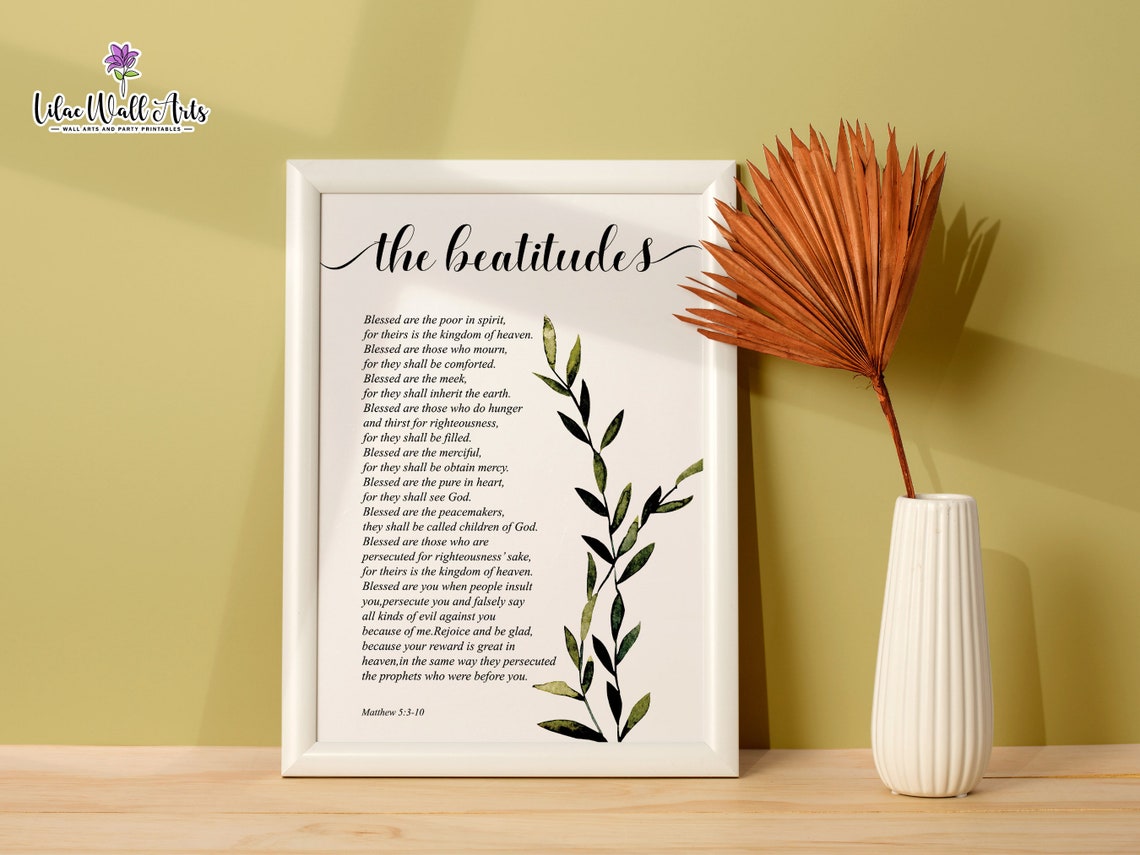 The Beatitudes Matthew 5 Christian Art Bible Verse Wall Art Watercolor Botanical Scripture Kjv Bible Verse Scripture - Image 3