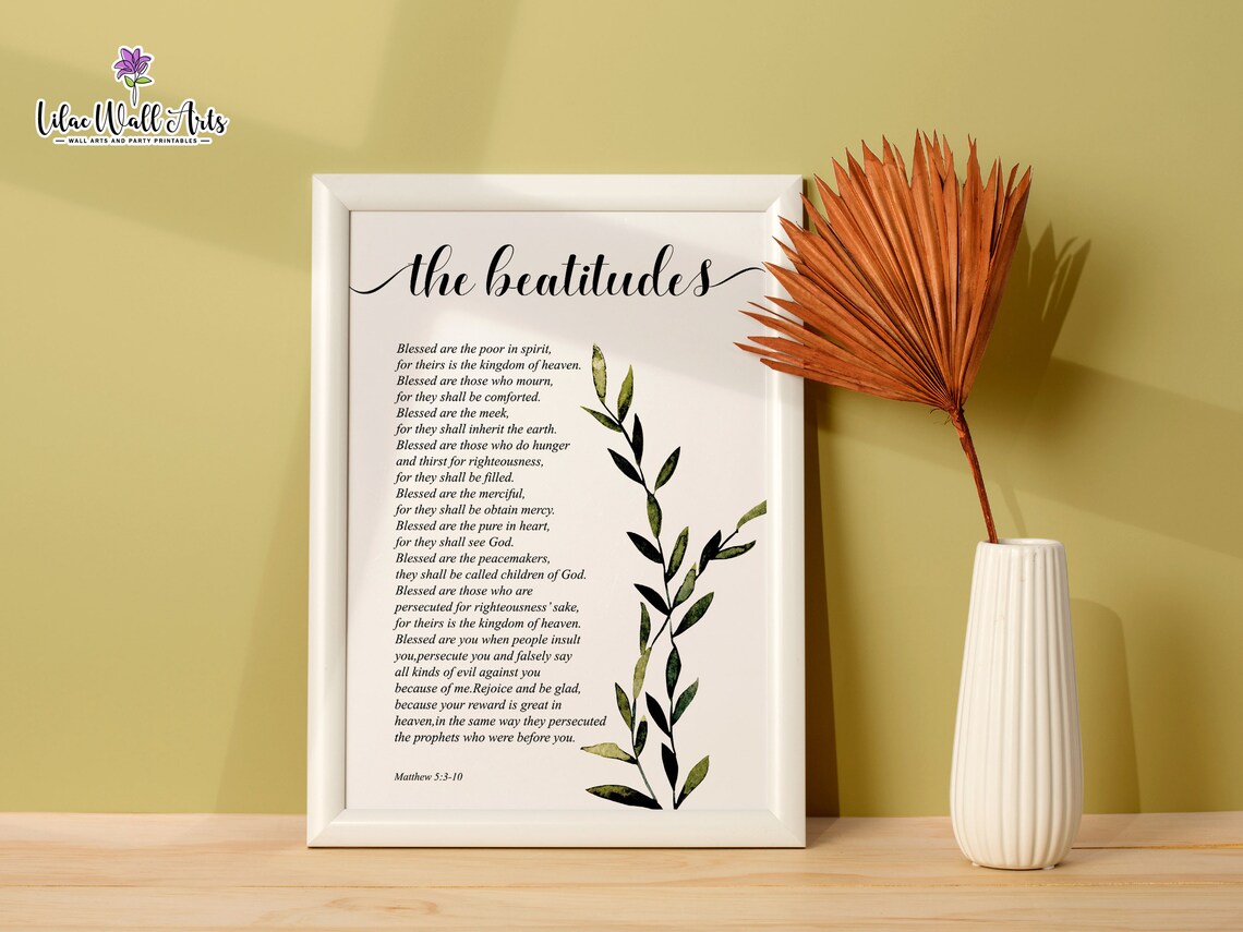 The Beatitudes Matthew 5:3-10 Christian Scripture Watercolor Art Poster - Image 3
