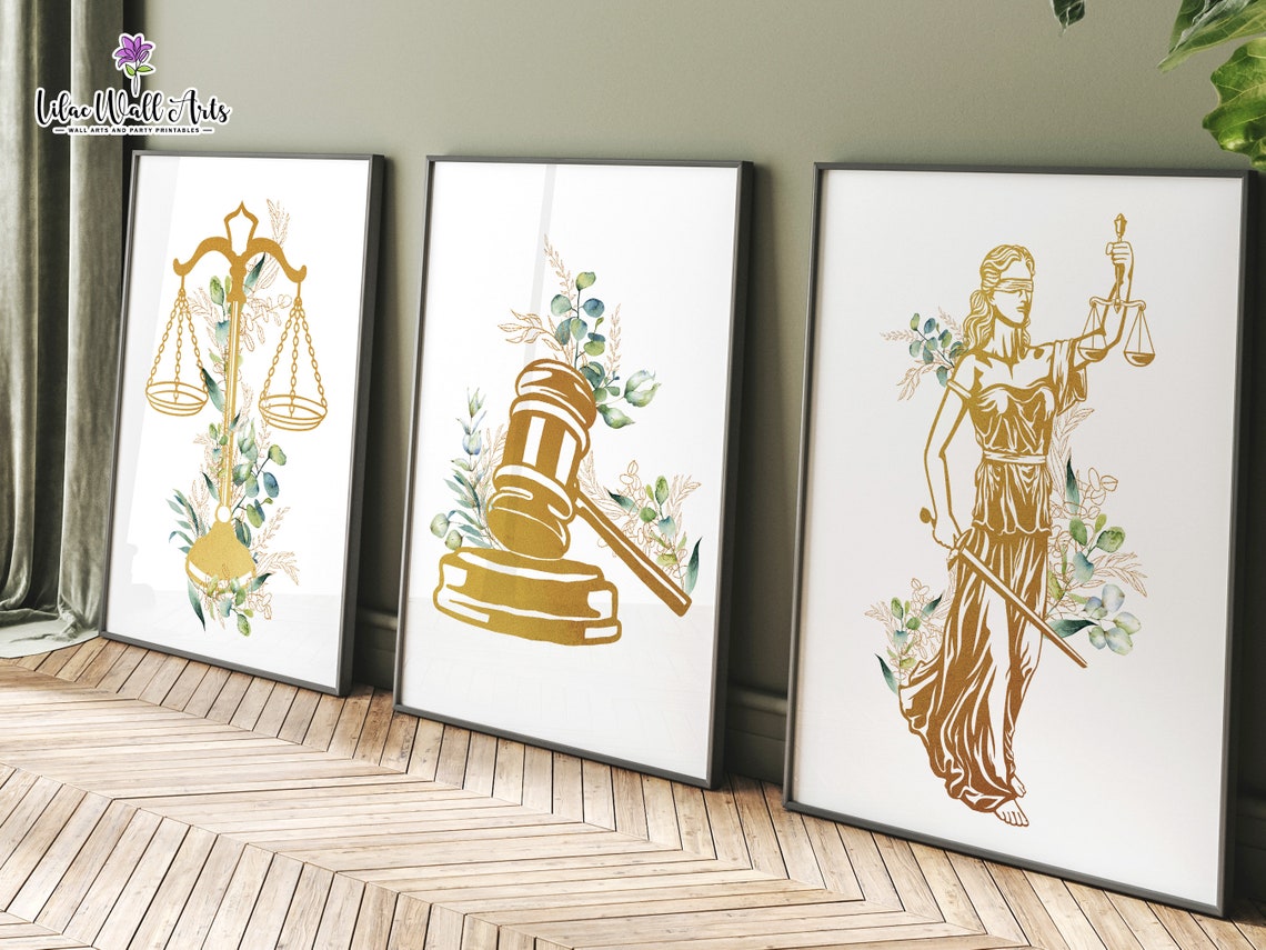 Lady Justice Gavel Scales Gold Floral Trio Law Office Decor Poster - Image 5