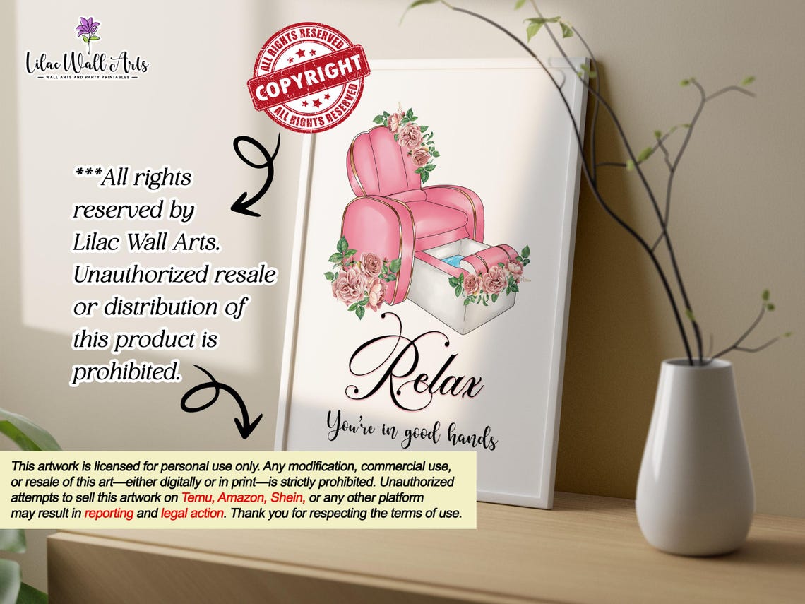 Relax Youre In Good Hands Pink Pedicure Chair Floral Spa Art Poster - Image 5