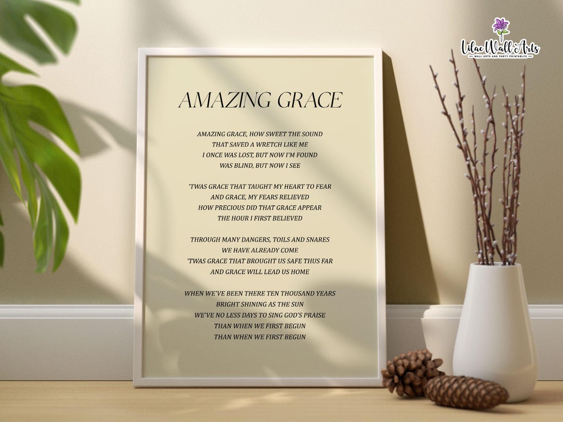 Amazing Grace Hymn Lyrics Full Text Classic Typography Poster Decor - Image 2