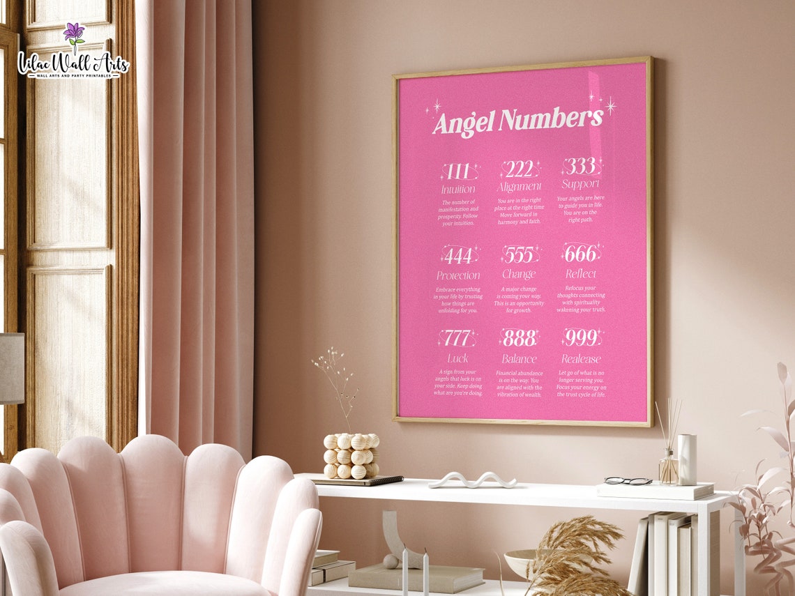 Angel Number Poster Aura Print 123 Angel Number 111 222 333 444 555 666 777 888 999 Trendy Wall Art Pink Aura Poster Aura Wall Art - Image 4