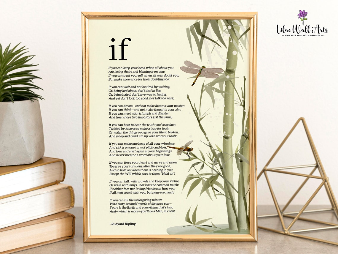 If Poem Rudyard Kipling Bamboo Dragonfly Nature Scene Wall Art - Image 4