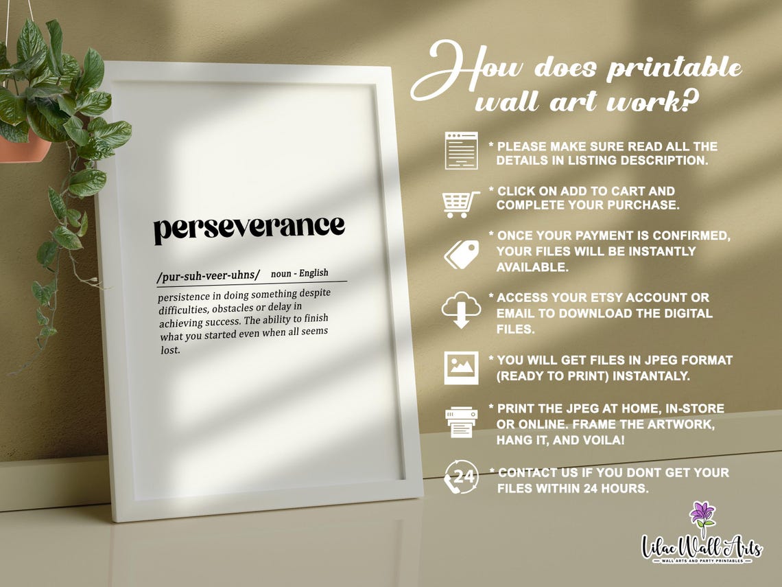 Perseverance Definition Motivational Dictionary Art Typography Poster - Image 2