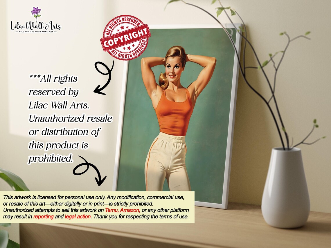 Retro 50s Fitness Woman Orange Tank Top Vintage Home Gym Poster - Image 2