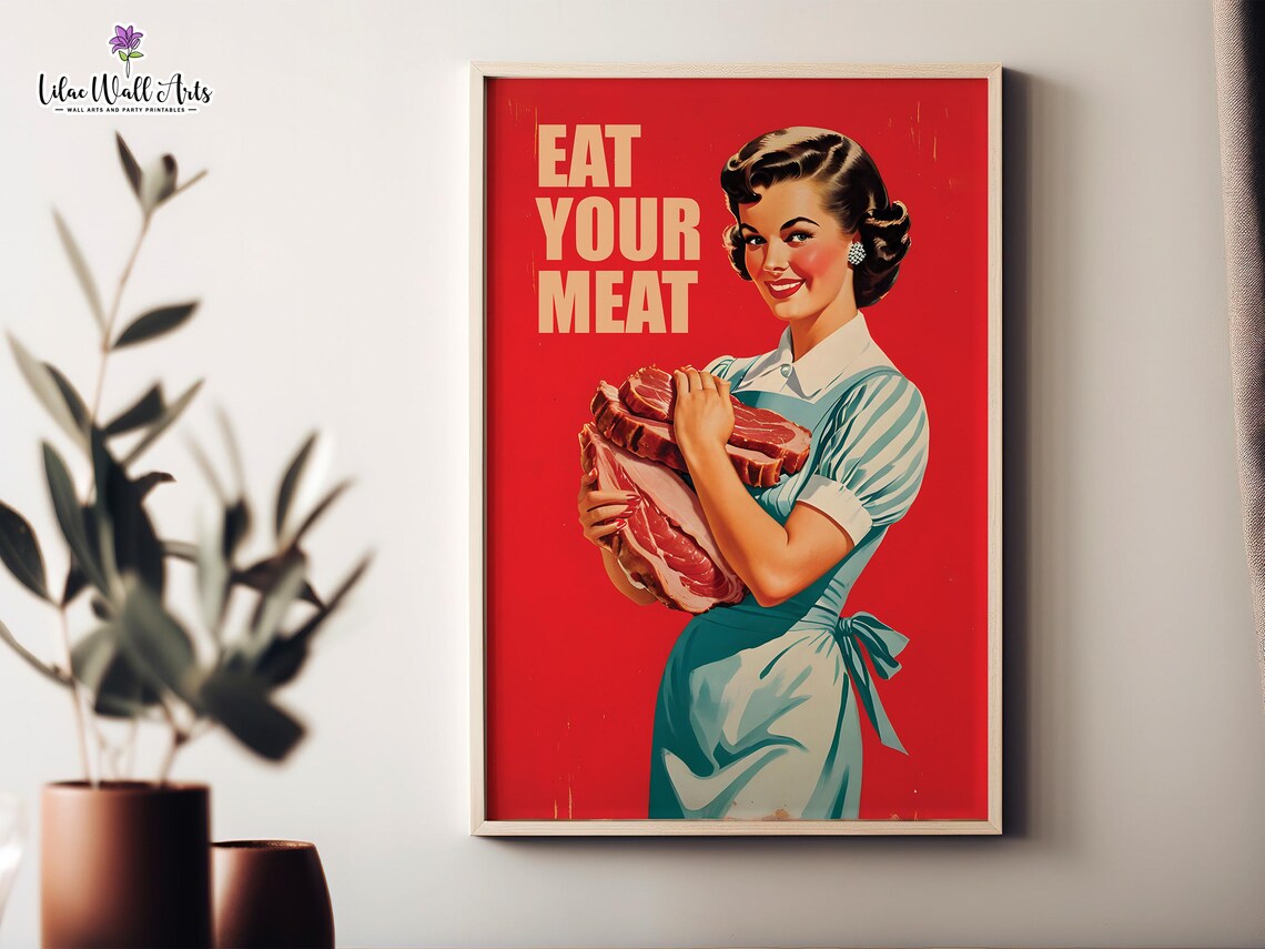 Eat Your Meat Retro Woman Kitchen Art Print