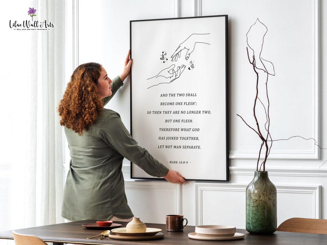 Mark 1089 Two Become One Flesh Minimalist Wedding Hands Poster - Image 2
