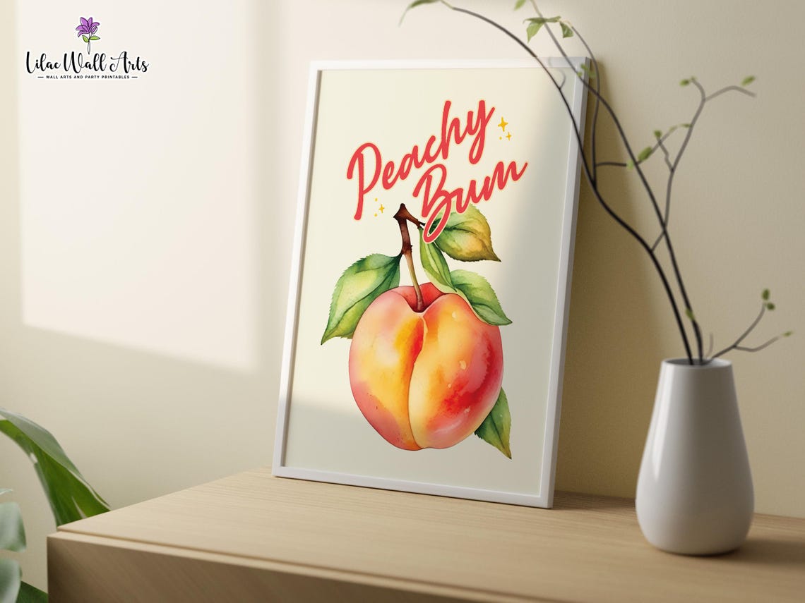 Peachy Bum Watercolor Peach Fruit Retro Bathroom Decor Funny Poster - Image 2