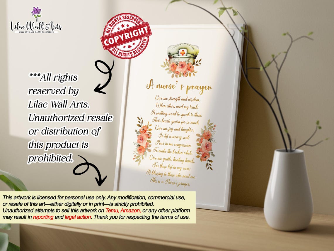 A Nurses Prayer Poem Rose Watercolor Nurse Cap Graduation Gift Poster - Image 6