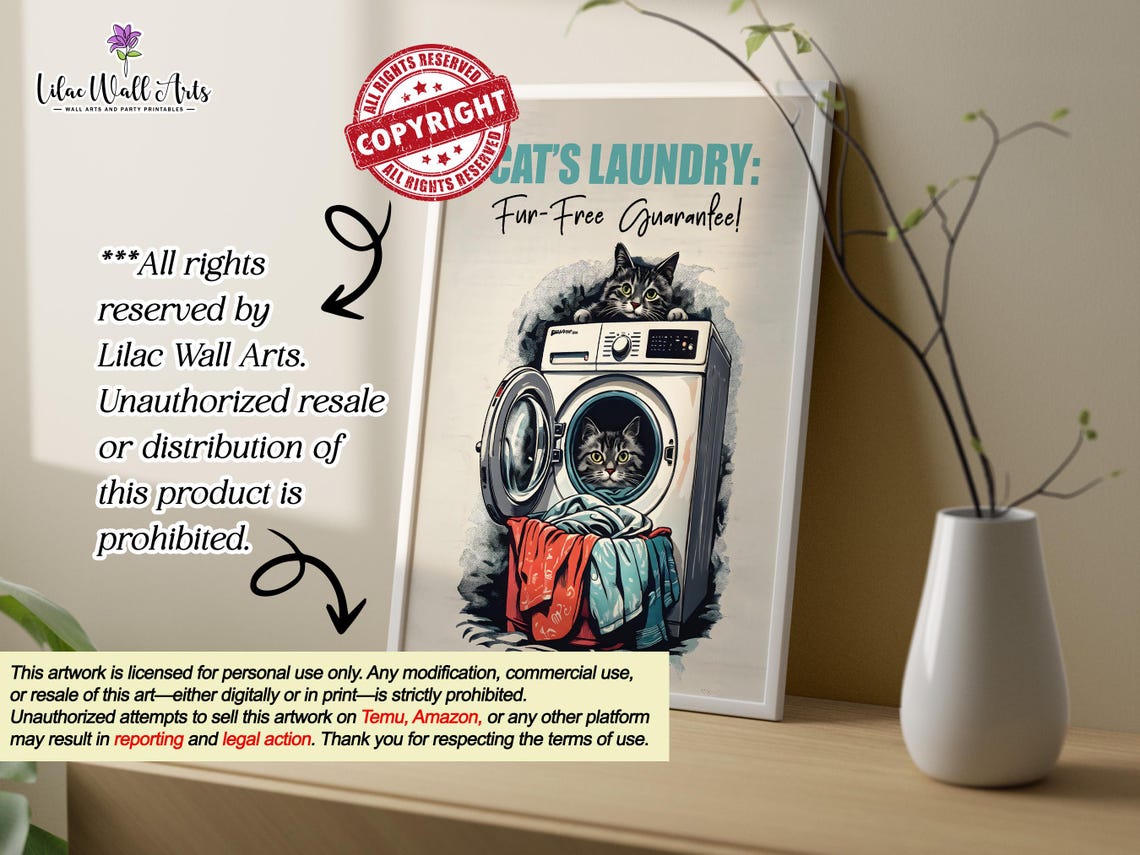 Cats Laundry Fur Free Guarantee Funny Washing Machine Cat Poster - Image 3