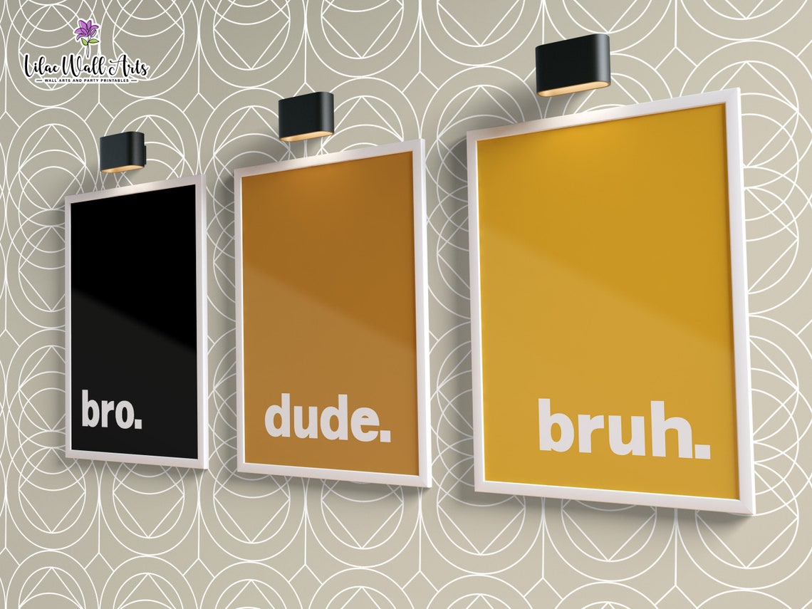Bro Dude Bruh Minimalist Trio Black Mustard Yellow Typography Poster - Image 3