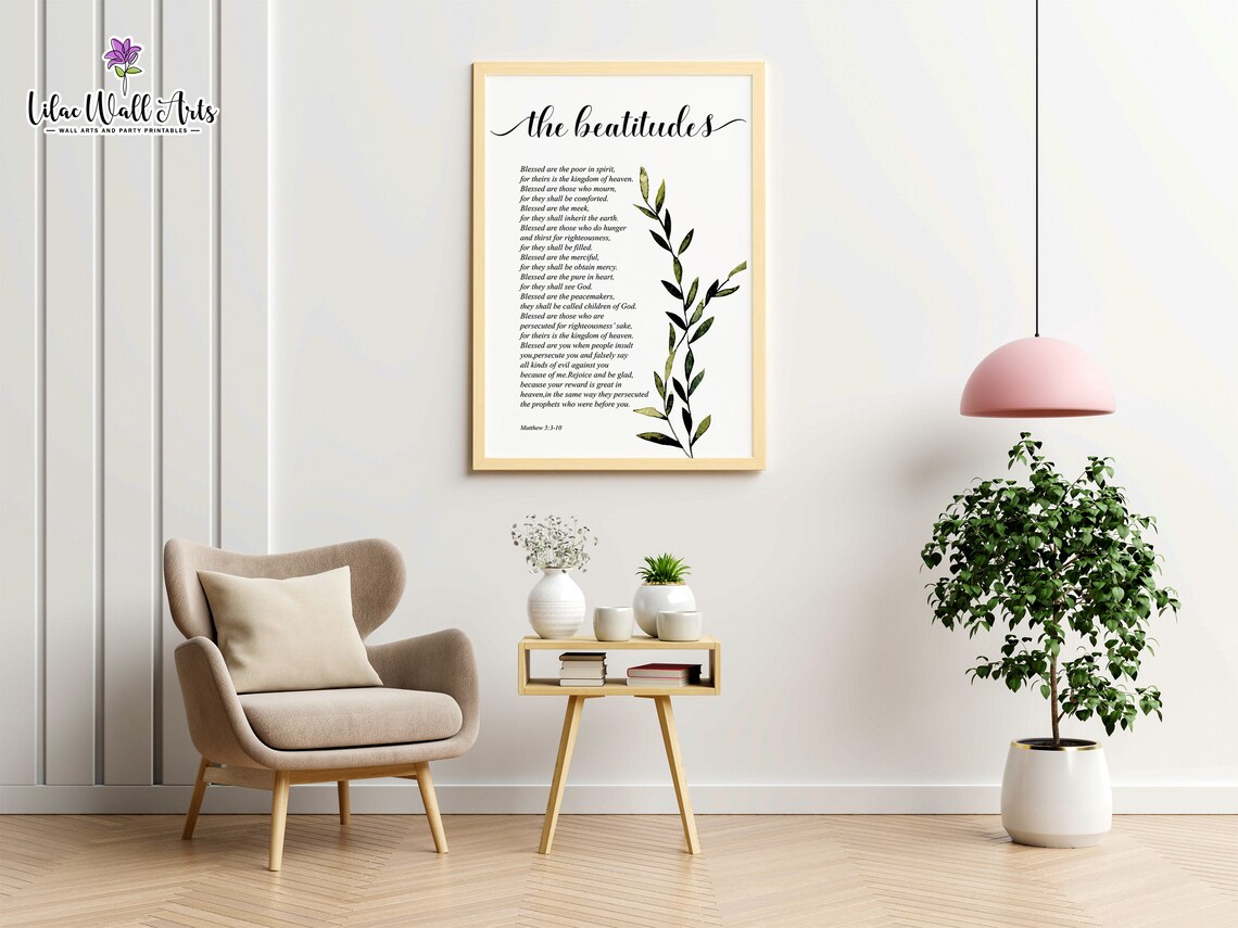 The Beatitudes Matthew 5:3-10 Christian Scripture Watercolor Art Poster - Image 4